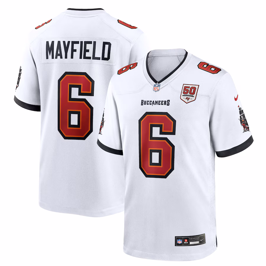 Men's Tampa Bay Buccaneers Baker Mayfield Nike White 50th Season White Game Jersey