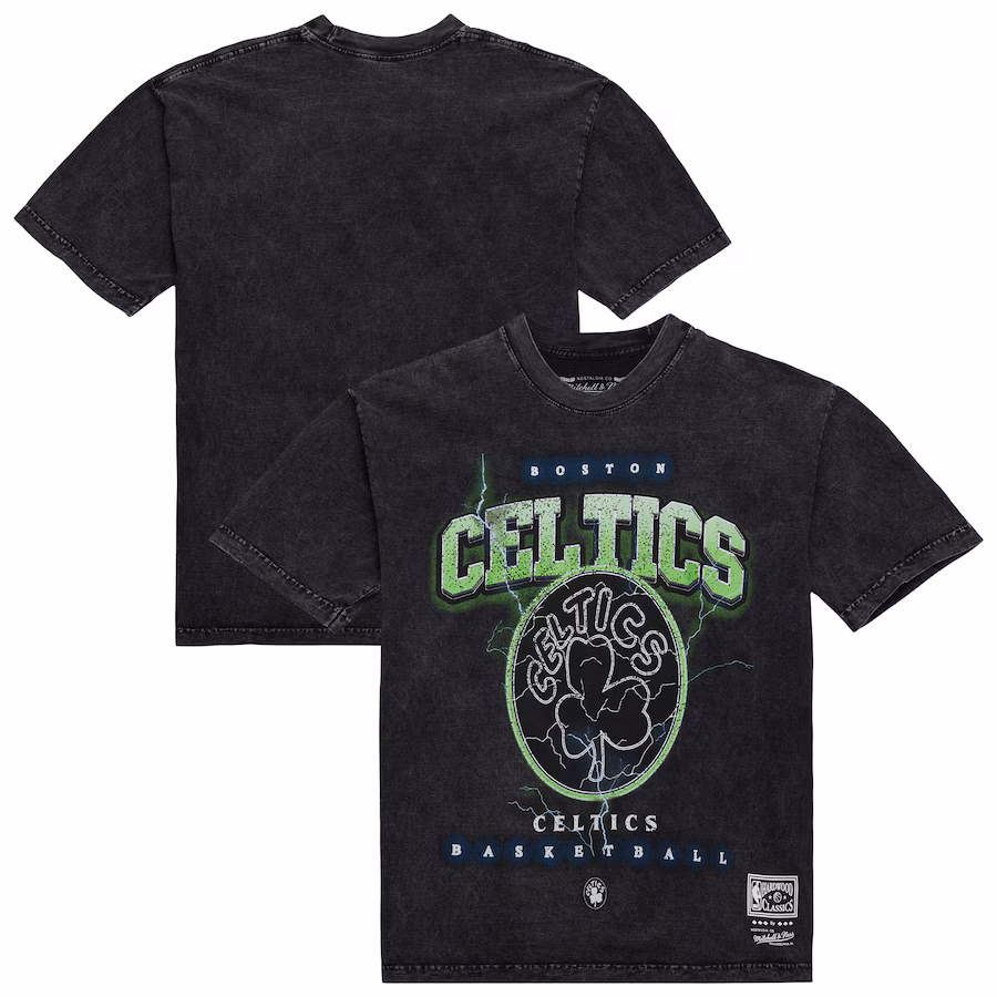 Unisex Boston Celtics Mitchell & Ness Black Hardwood Classics Vintage Voltage Premium Heavyweight T-Shirt