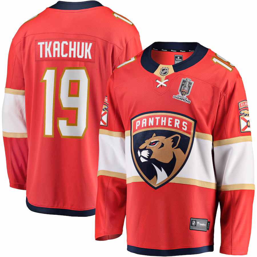 Men's Florida Panthers Matthew Tkachuk Fanatics Red Home 2024 Stanley Cup Champions Breakaway Player Jersey