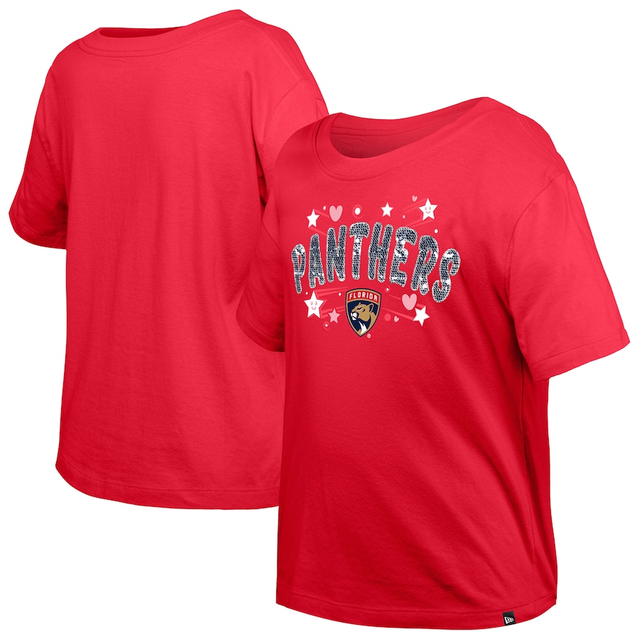 Girl's Youth Florida Panthers New Era Red Flip Sequin T-Shirt