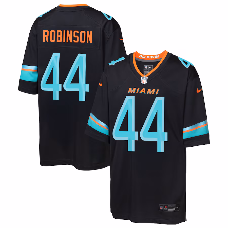 Youth Miami Dolphins Chop Robinson Nike Pitch Blue 2025 Rivalries Collection Game Jersey