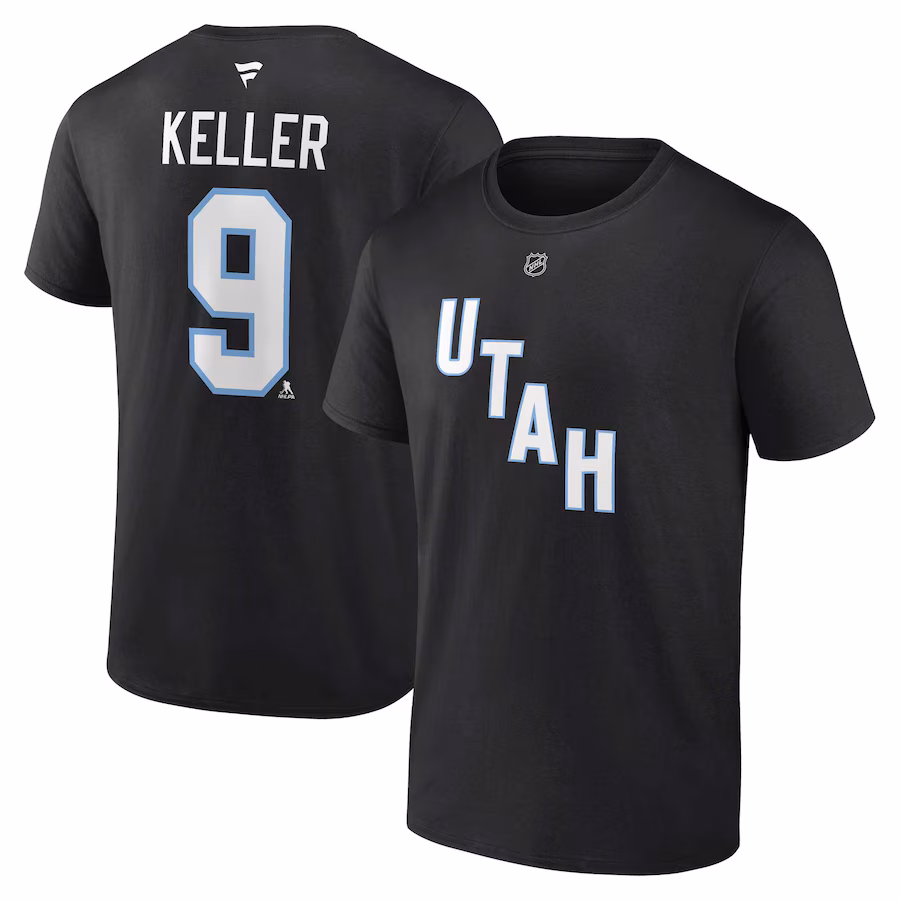 Men's Utah Hockey Club Clayton Keller Fanatics Black Authentic Stack Name & Number T-Shirt