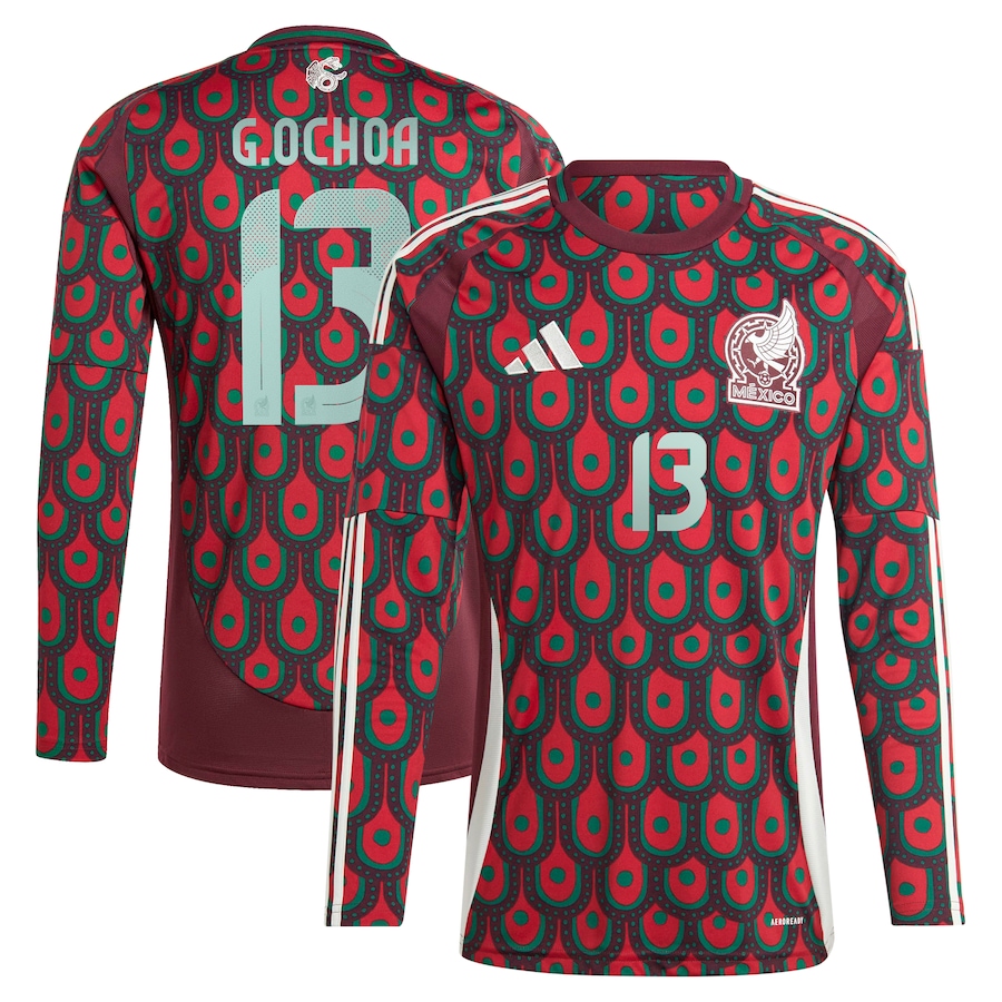 Men's Mexico National Team Guillermo Ochoa adidas Burgundy 2024 Home Replica Player Long Sleeve Jersey