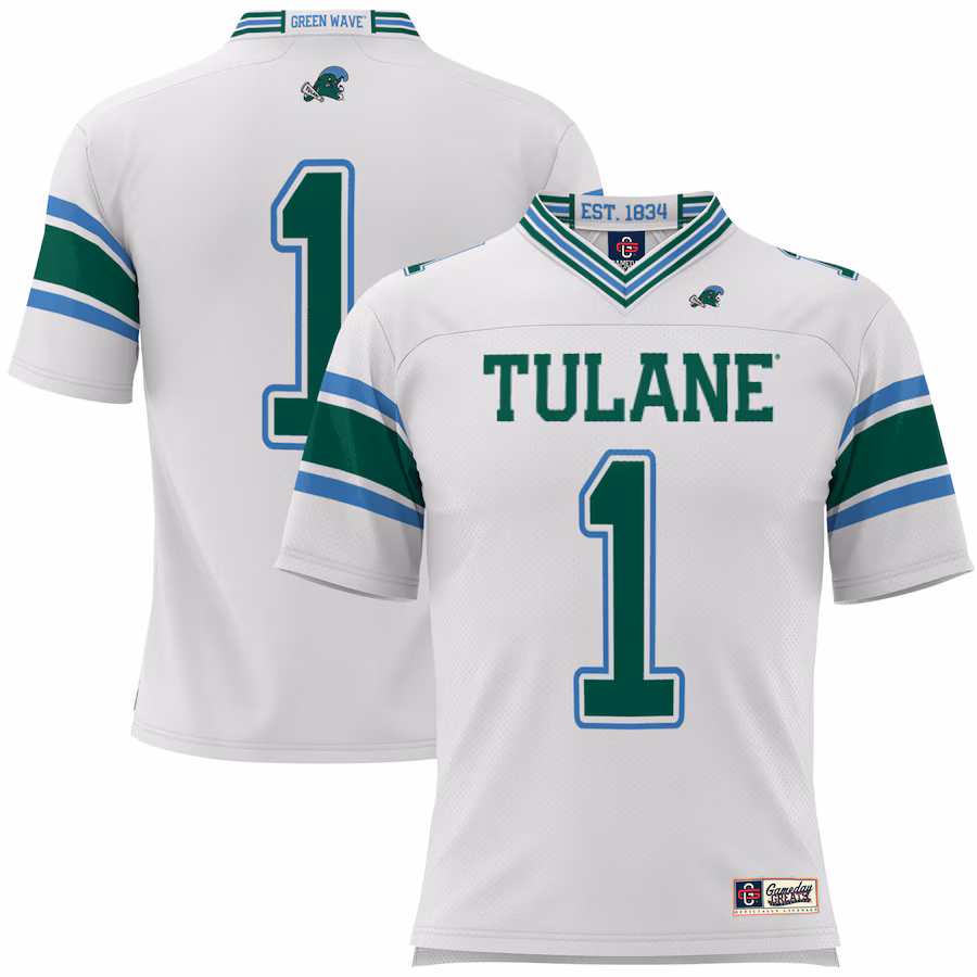 Men's GameDay Greats #1 White Tulane Green Wave Football Jersey
