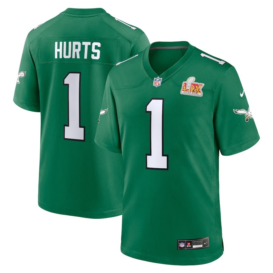 Men's Philadelphia Eagles Jalen Hurts Nike Kelly Green Super Bowl LIX 2nd Alternate Game Jersey