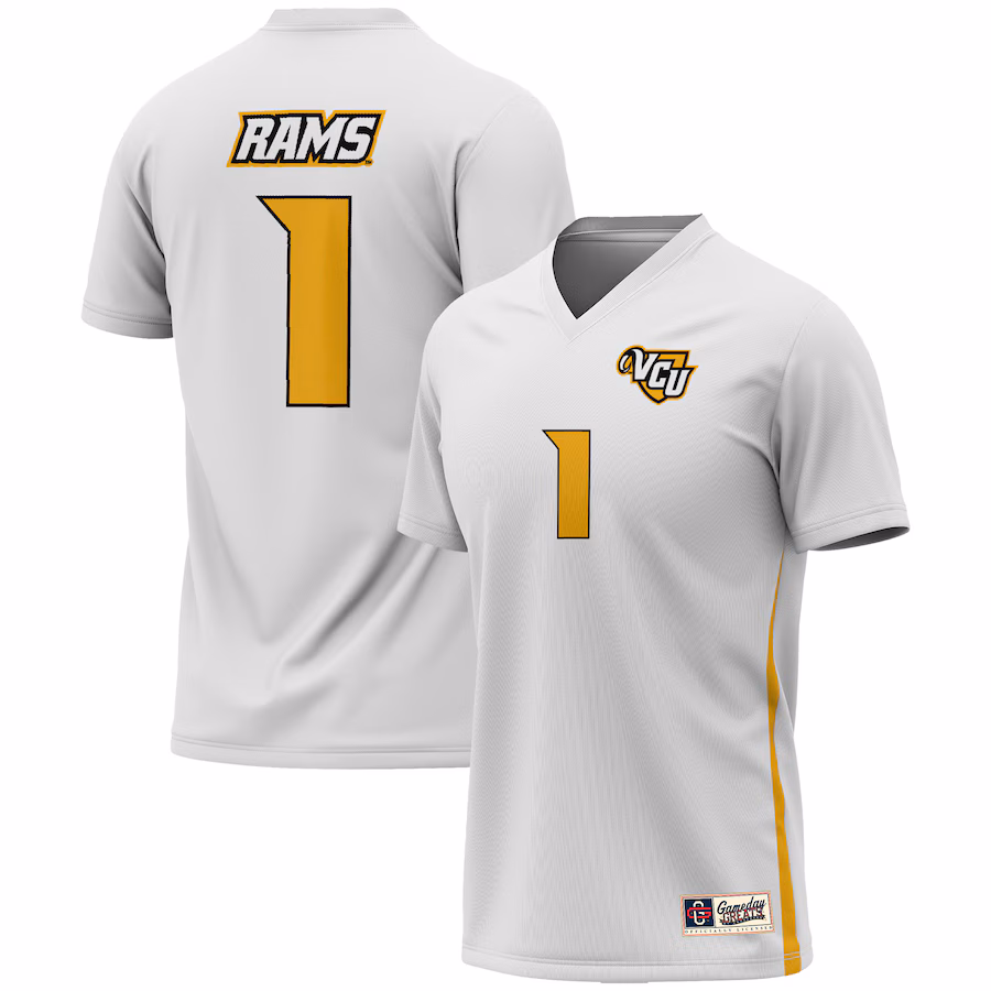Men's GameDay Greats #1 White VCU Rams Men's Soccer Lightweight Fashion Jersey