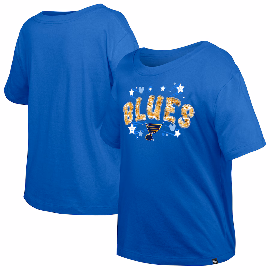 Girl's Youth St. Louis Blues New Era Blue Flip Sequin T-Shirt