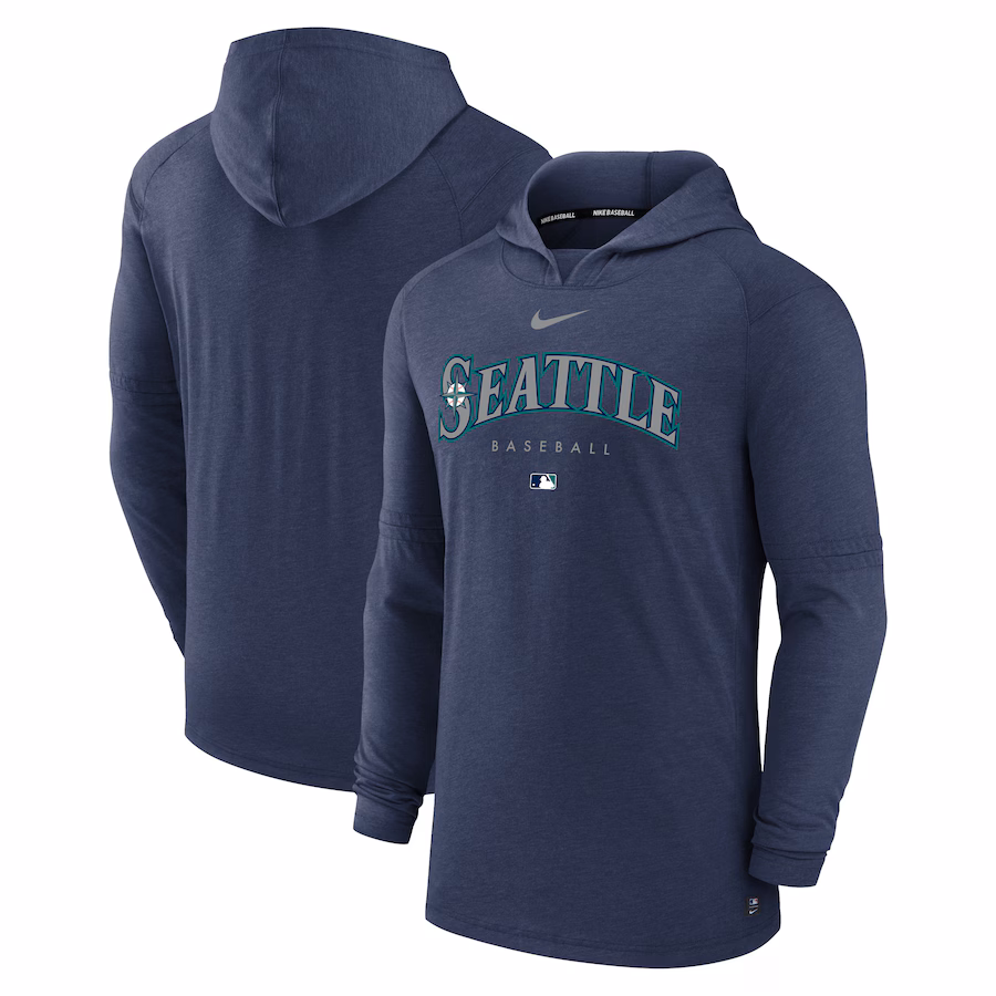 Men's Seattle Mariners Nike Heather Navy Authentic Collection Early Work Tri-Blend Performance Pullover Hoodie