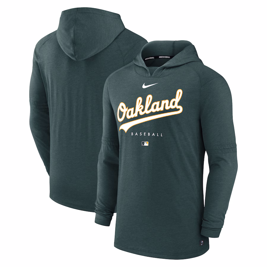 Men's Oakland Athletics Nike Heather Green Authentic Collection Early Work Tri-Blend Performance Pullover Hoodie