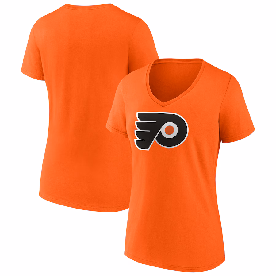 Women's Philadelphia Flyers Fanatics Orange Primary Logo Team V-Neck T-Shirt