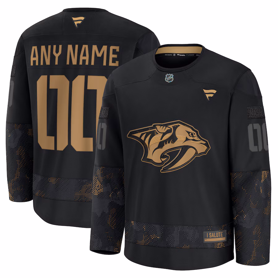 Men's Nashville Predators Fanatics Black 2024 Military Appreciation Custom Practice Jersey