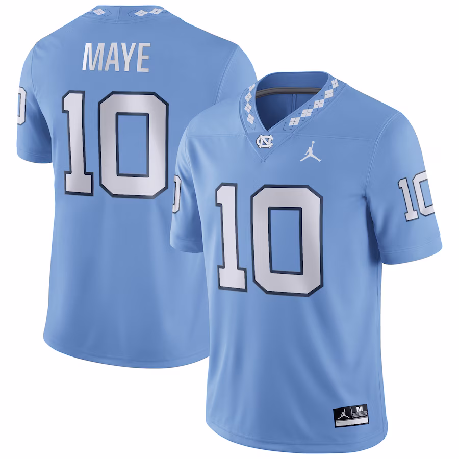 Drake Maye North Carolina Tar Heels Jordan Brand NIL Replica Football Jersey - Carolina Blue