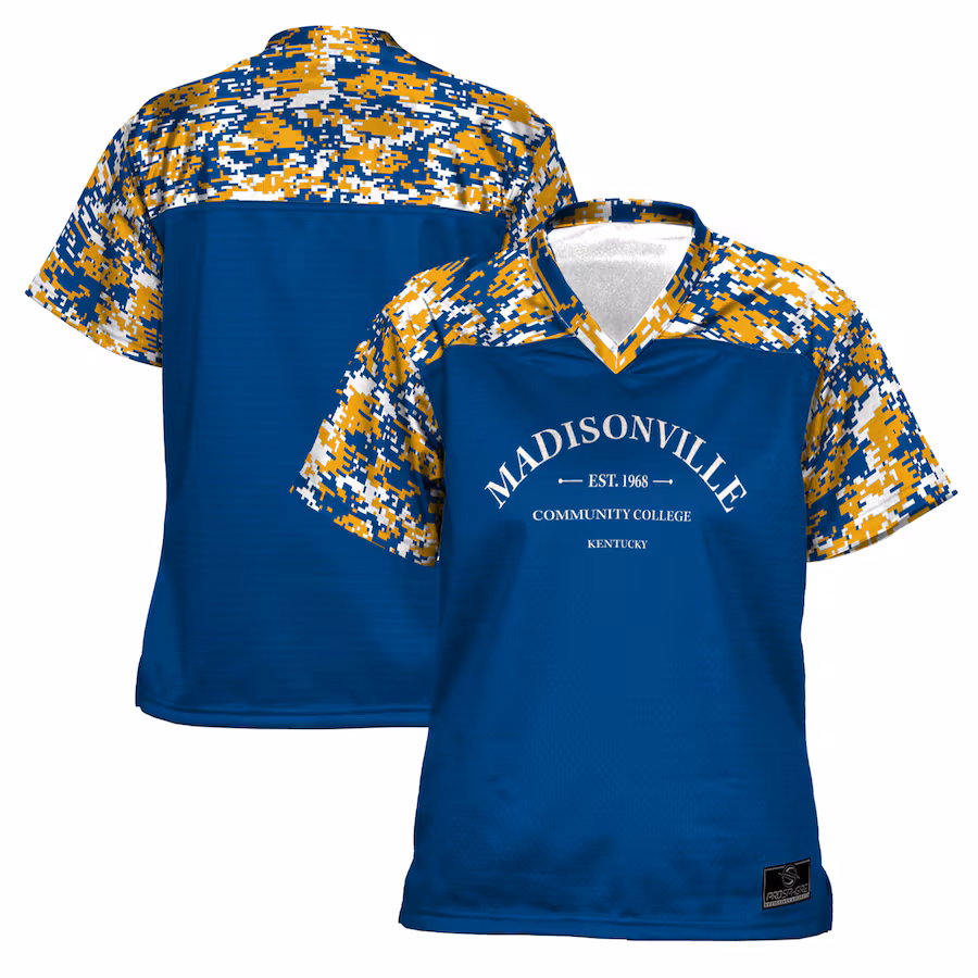 Women's ProSphere  Blue Madisonville Community College Camo Football Jersey