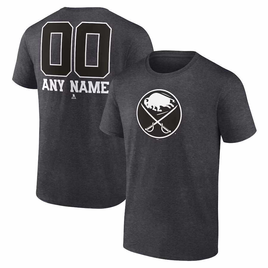 Men's Buffalo Sabres Charcoal Monochrome Personalized Name & Number T-Shirt