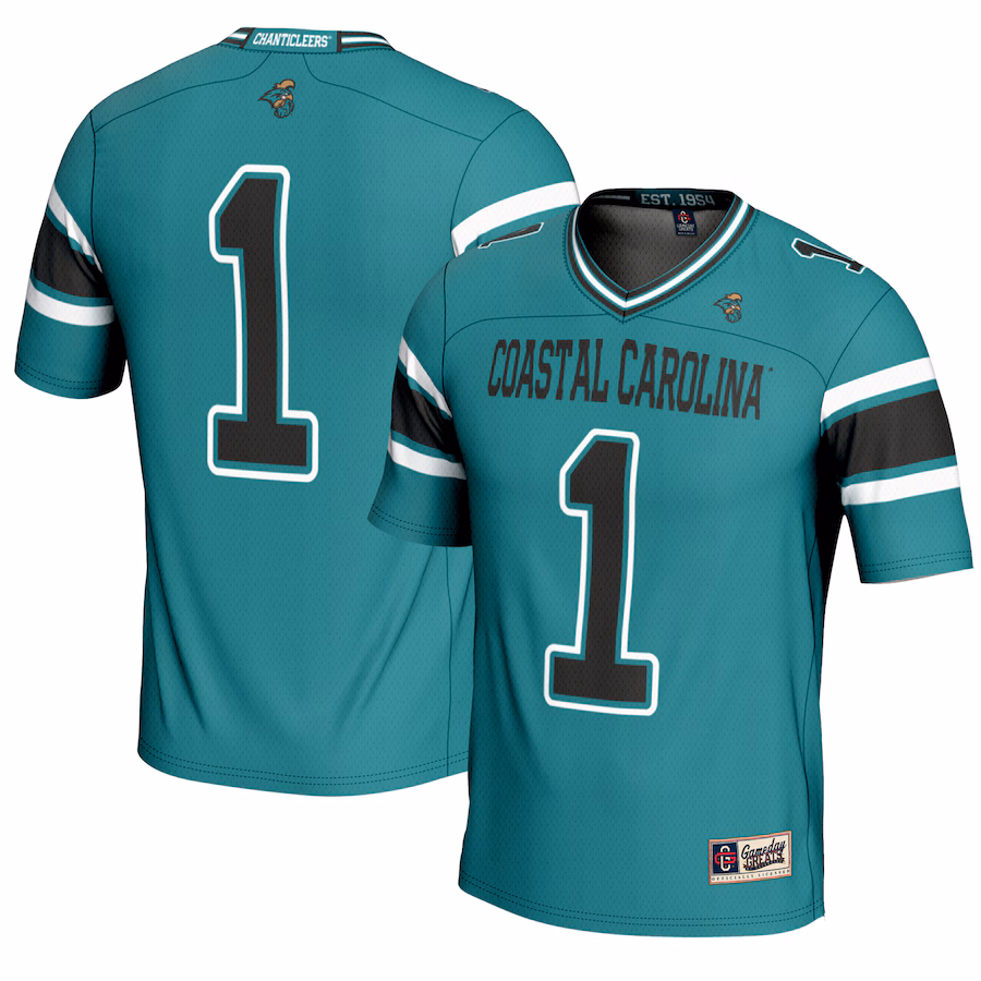 Men's GameDay Greats #1 Teal Coastal Carolina Chanticleers Endzone Football Jersey
