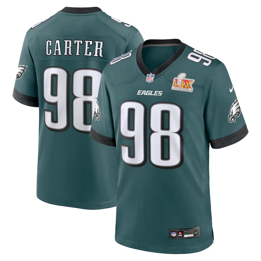 Men's Philadelphia Eagles Jalen Carter Nike Midnight Green Super Bowl LIX Game Player Jersey