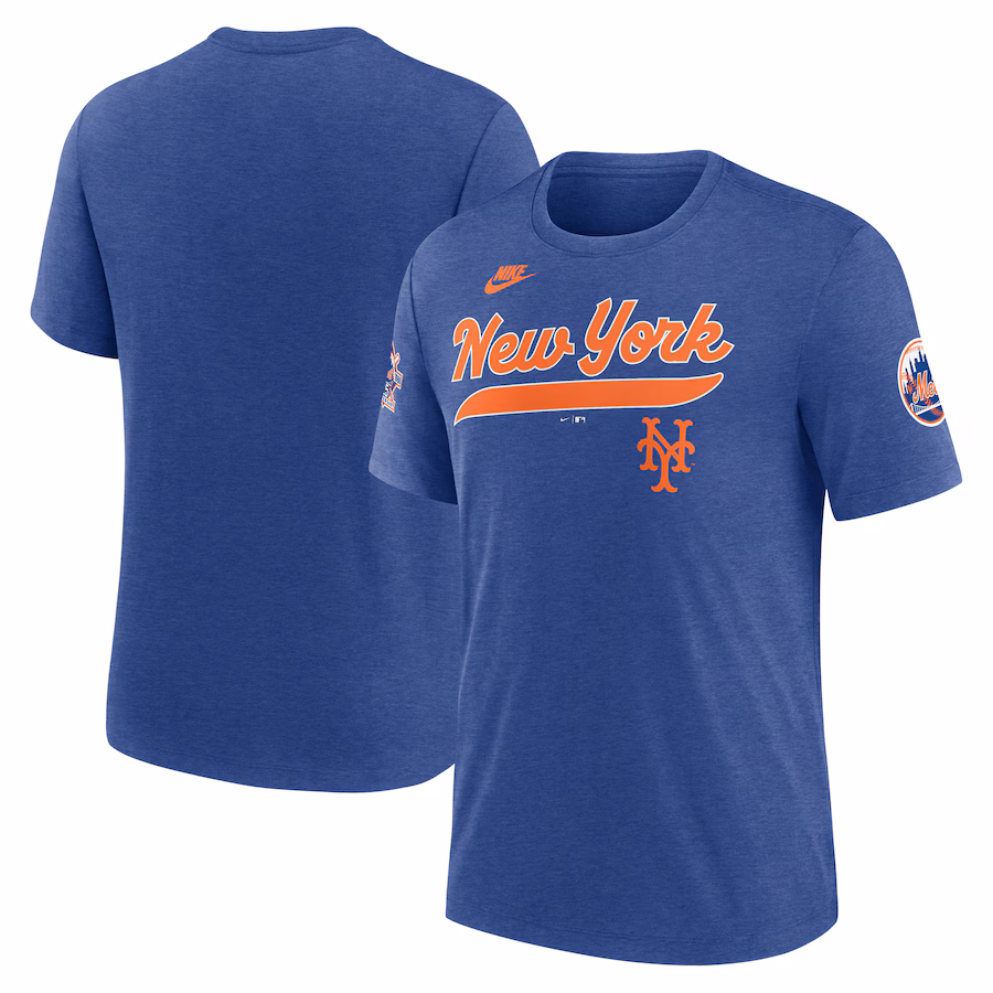 Men's New York Mets Nike Heather Royal Cooperstown Collection Eras Tri-Blend T-Shirt