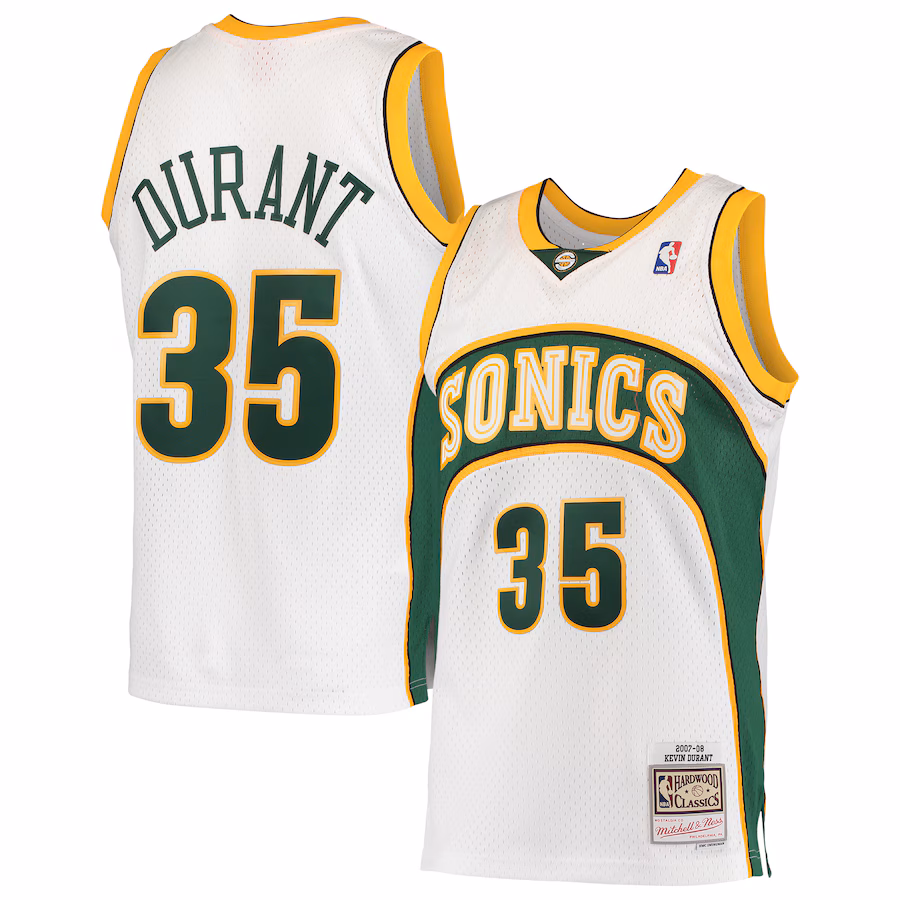 Men's Seattle SuperSonics Kevin Durant Mitchell & Ness White Hardwood Classics Swingman Jersey