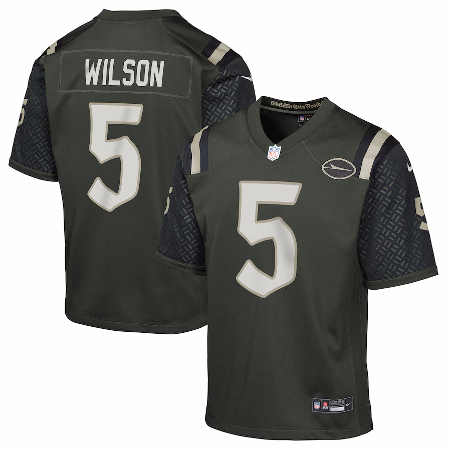 Youth New York Jets Garrett Wilson Nike Gotham Green 2025 Rivalries Collection Game Jersey