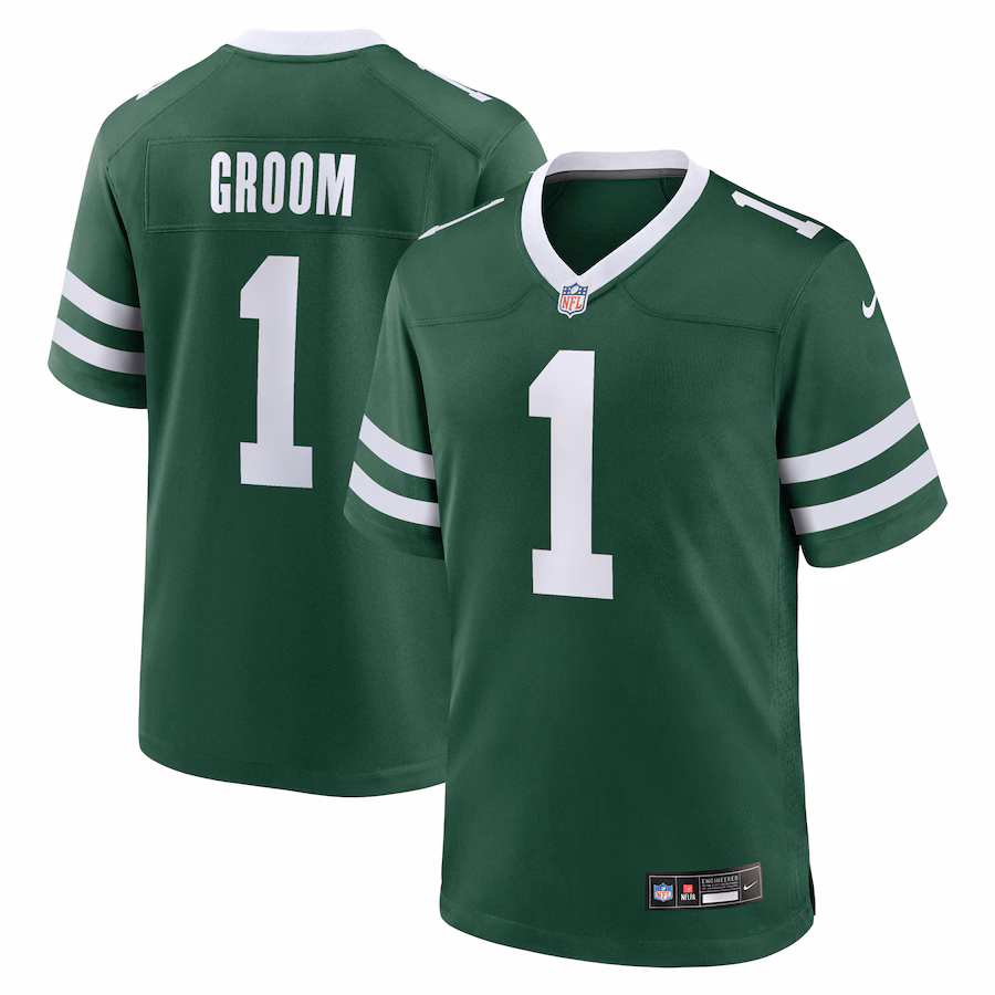 Men's New York Jets Number 1 Groom Nike Legacy Green Game Jersey