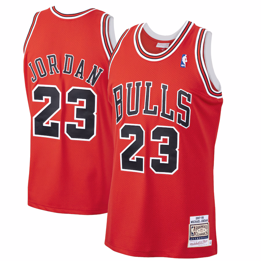 Men's Chicago Bulls Michael Jordan Mitchell & Ness Scarlet 1997/98 Hardwood Classics Authentic Jersey