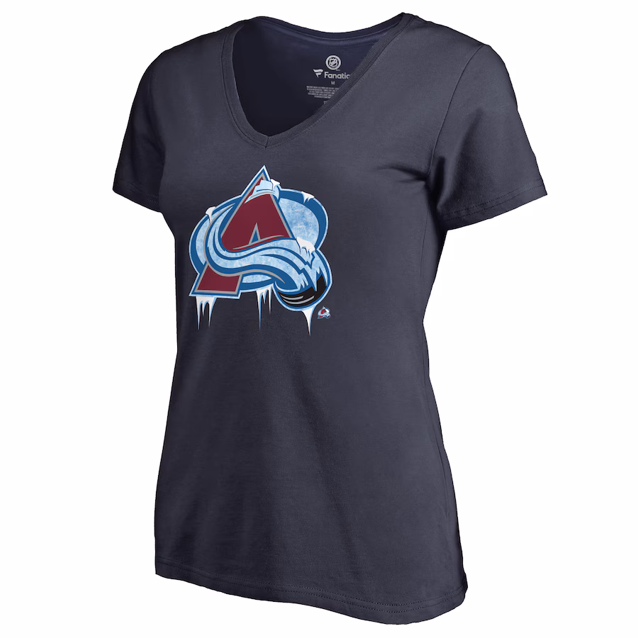 Women's Colorado Avalanche Navy Fan Favorite Team Slogan V-Neck T-Shirt