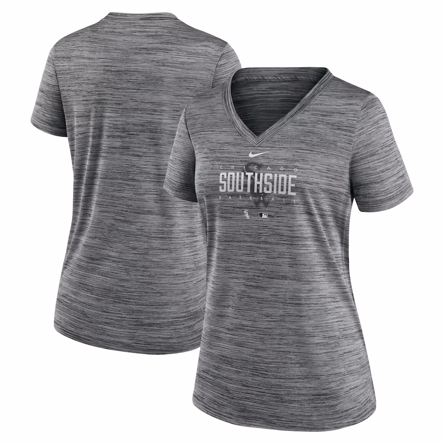 Women's Chicago White Sox Nike Gray City Connect Velocity Practice Performance V-Neck T-Shirt