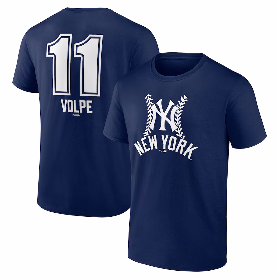 Men's New York Yankees Anthony Volpe Navy Fastball Player Name & Number T-Shirt
