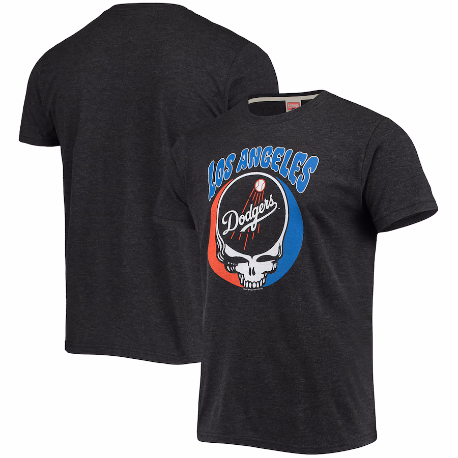 Men's Los Angeles Dodgers Homage Charcoal Grateful Dead Tri-Blend T-Shirt
