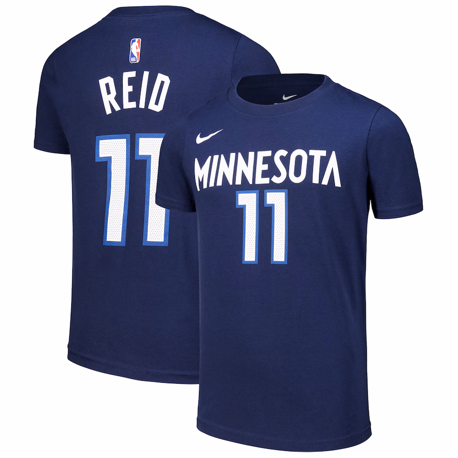 Youth Minnesota Timberwolves Naz Reid Nike Navy Icon Edition Name & Number T-Shirt