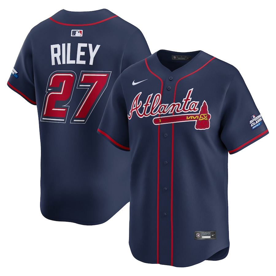Men's Atlanta Braves Austin Riley Nike Navy 2025 MLB Speedway Classic Alternate Limited Player Jersey