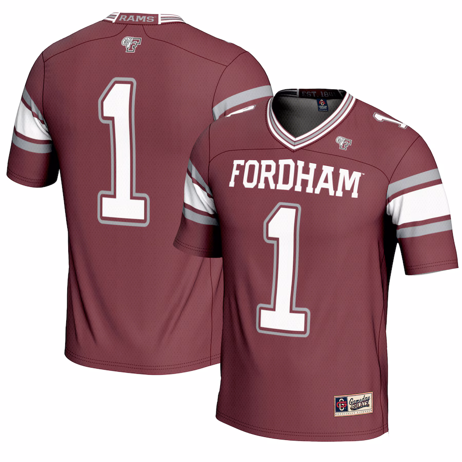 Men's GameDay Greats #1 Maroon Fordham Rams Endzone Football Jersey