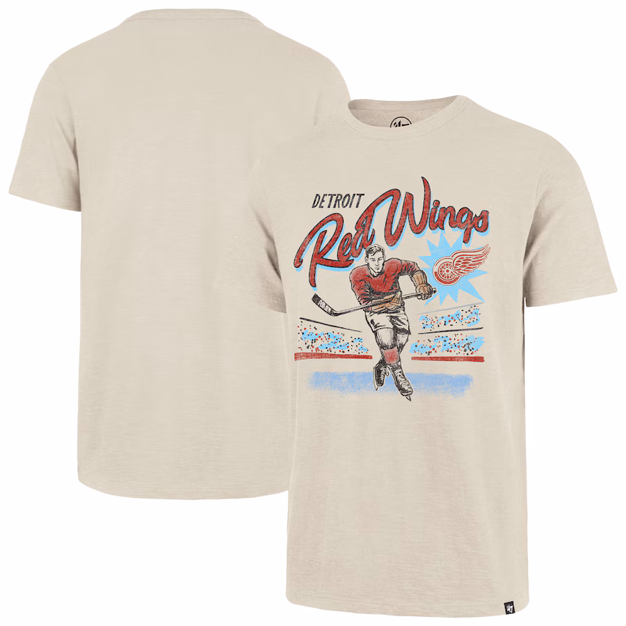 Men's Detroit Red Wings '47 Natural Hockey Player Golden Age Scrum T-Shirt