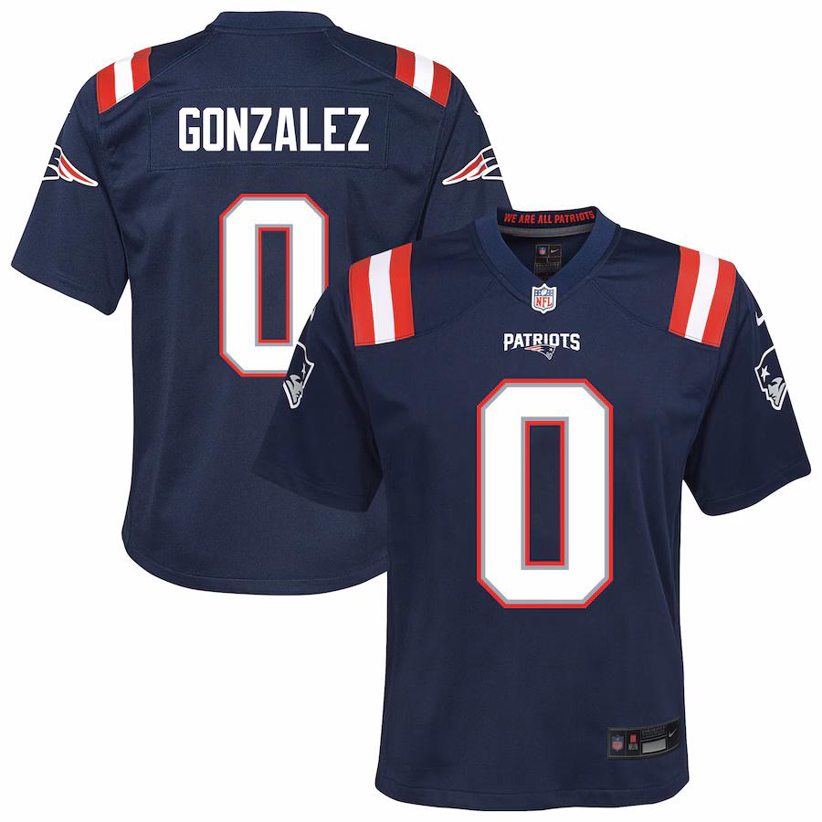 Youth New England Patriots Christian Gonzalez Nike Navy Game Jersey