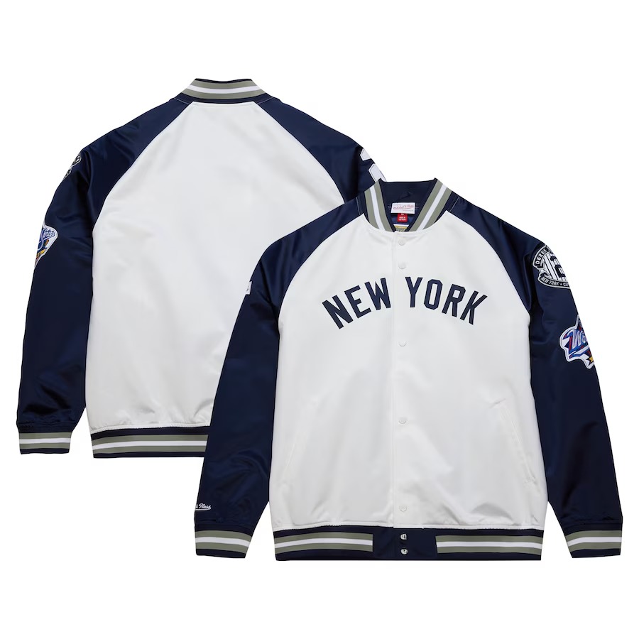 Men's New York Yankees Derek Jeter Mitchell & Ness White/Navy Cooperstown Collection Legends Lightweight Satin Raglan Full-Snap Jacket