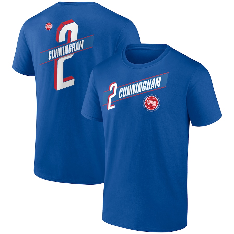 Men's Detroit Pistons Cade Cunningham Royal Full-Court Press Name & Number T-Shirt