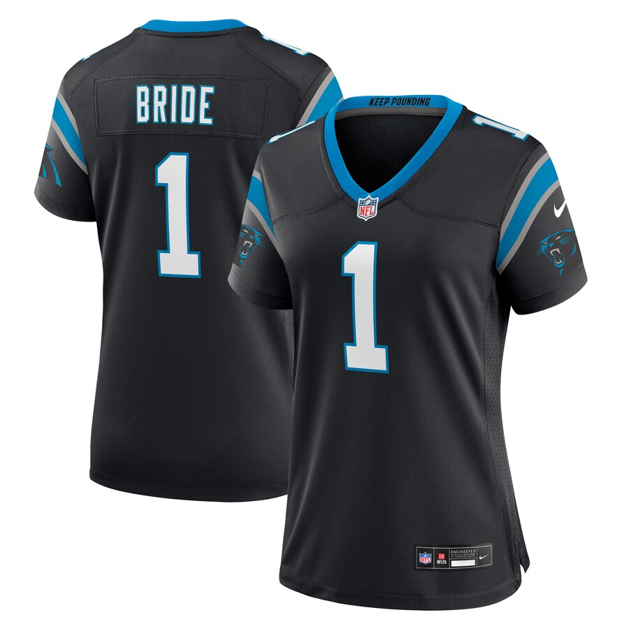Women's Carolina Panthers Number 1 Bride Nike Black Game Jersey