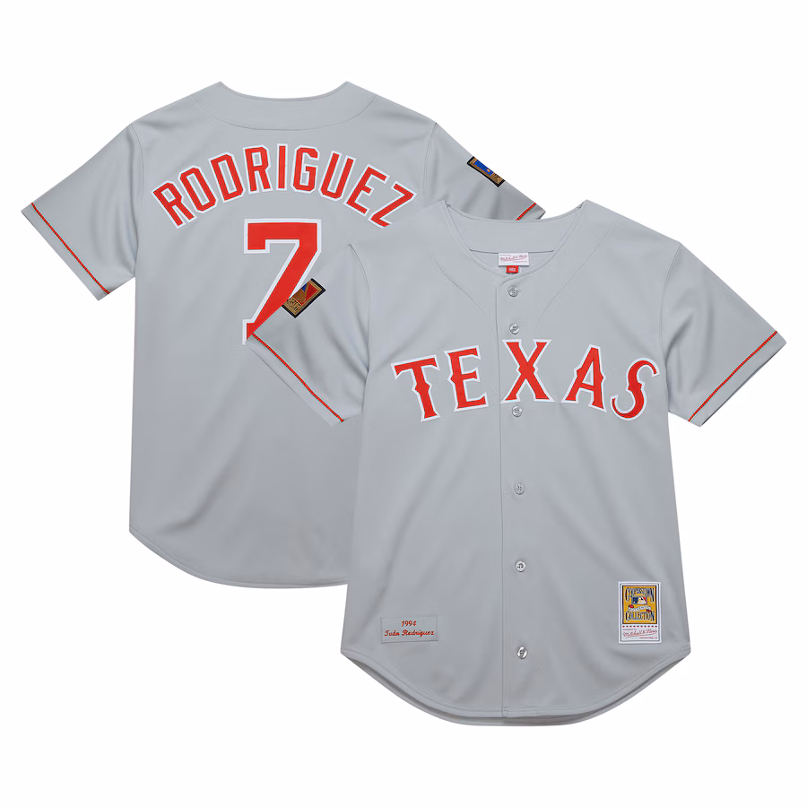 Men's Texas Rangers Ivan Rodriguez Mitchell & Ness Gray 1994 Cooperstown Collection Authentic Dark Jersey