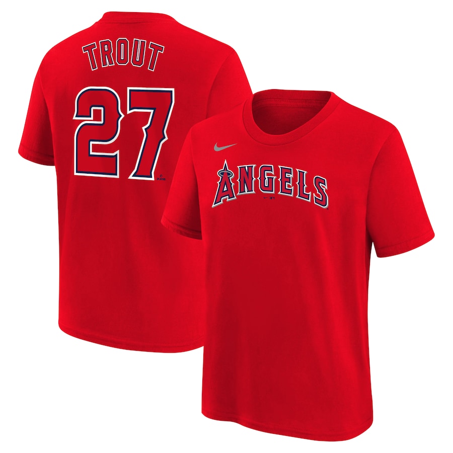 Youth Los Angeles Angels Mike Trout Nike Red Home Player Name & Number T-Shirt