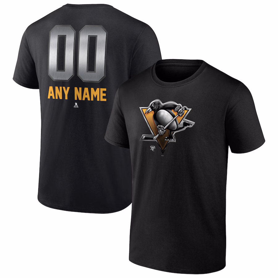 Men's Pittsburgh Penguins Black Personalized Midnight Mascot Logo T-Shirt