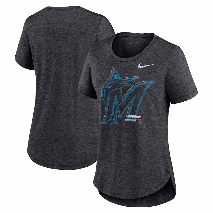 Women's Miami Marlins Nike Heather Black Touch Tri-Blend T-Shirt