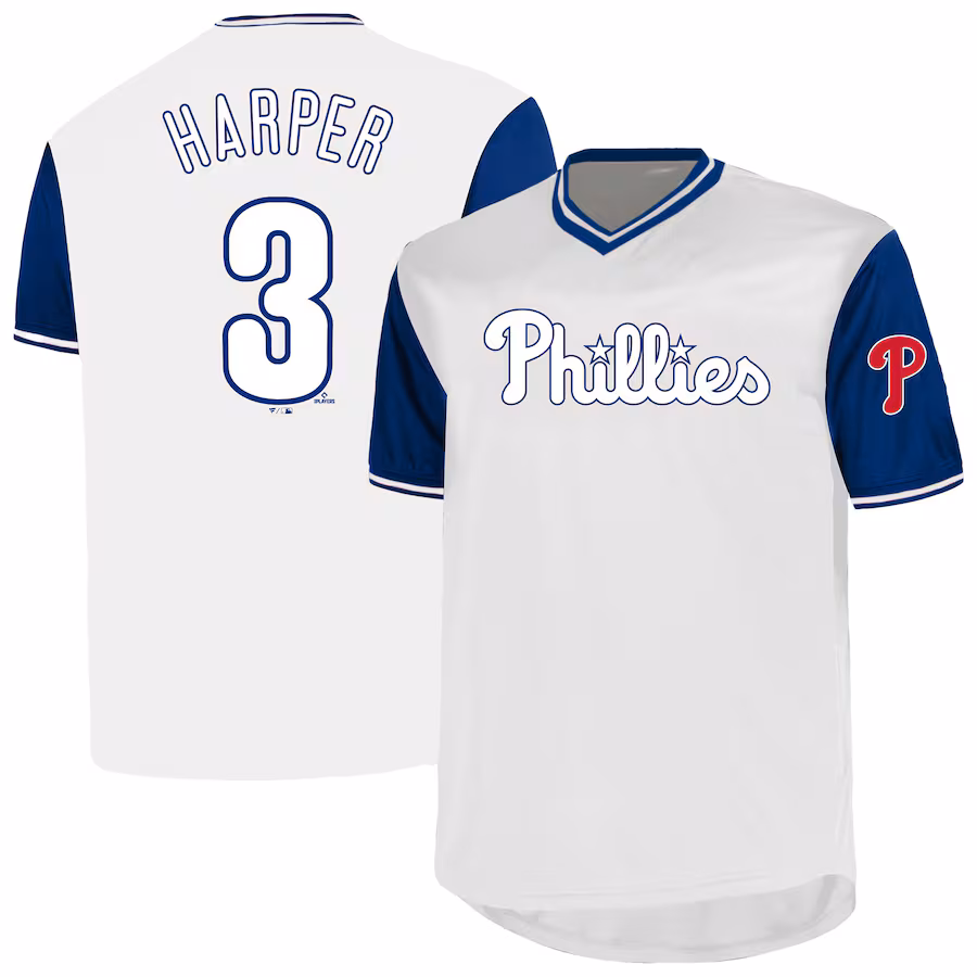Men's Philadelphia Phillies Bryce Harper Profile White Big & Tall Name & Number Birdeye V-Neck T-Shirt
