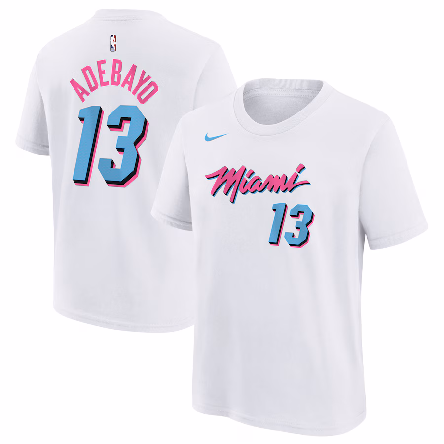 Youth Miami Heat Bam Adebayo Nike White 2024/25 City Edition Name & Number T-Shirt