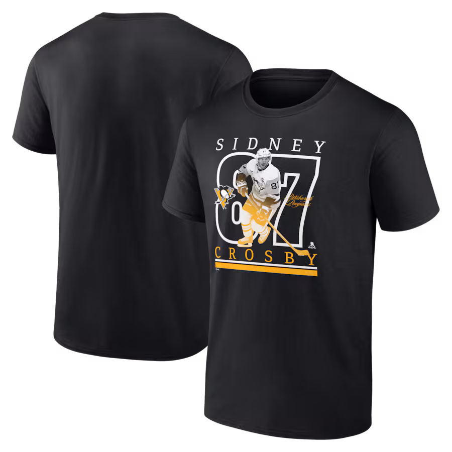 Men's Pittsburgh Penguins Sidney Crosby Fanatics Black Authentic Stack Name & Number T-Shirt