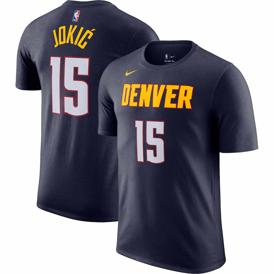 Men's Denver Nuggets Nikola Jokic Nike Navy Icon 2022/23 Name & Number T-Shirt