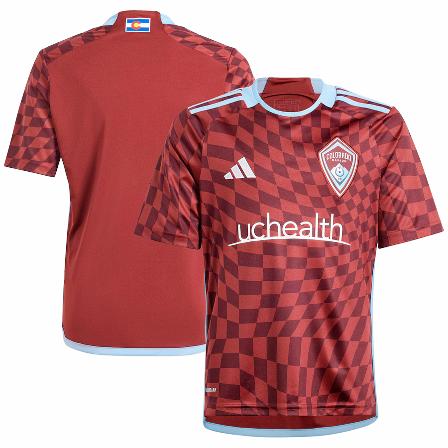 Youth Colorado Rapids  adidas Burgundy 2024 One Flag Kit Replica Jersey