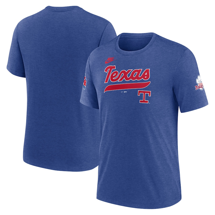 Men's Texas Rangers Nike Heather Royal Cooperstown Collection Eras Tri-Blend T-Shirt