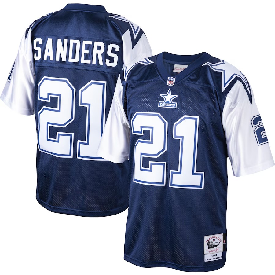 Men's Dallas Cowboys 1995 Deion Sanders Mitchell & Ness Navy Authentic Throwback Retired Player Jersey