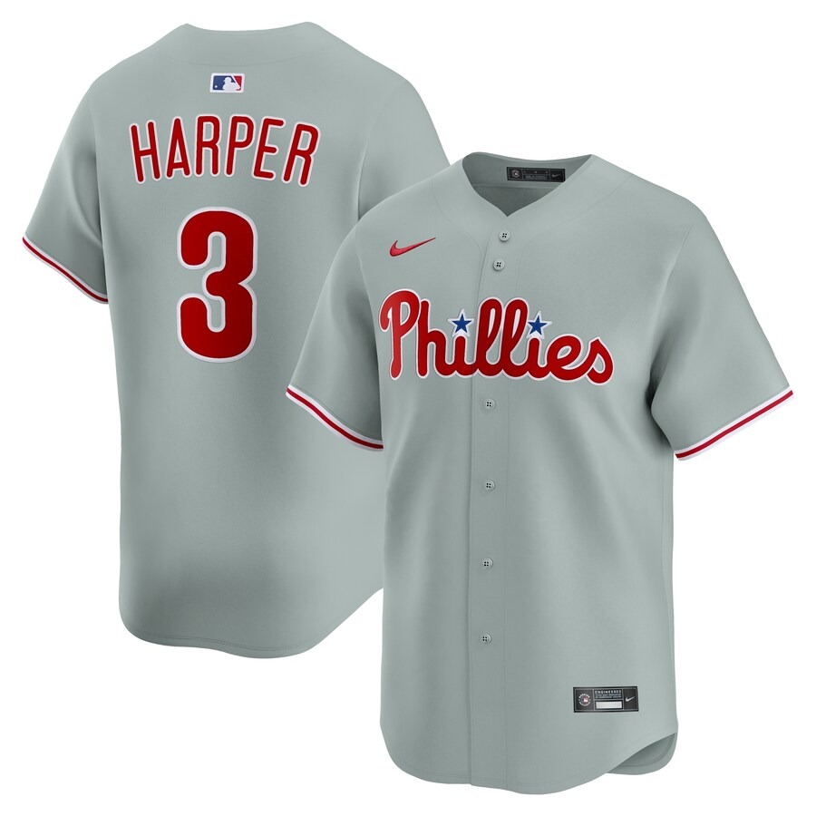 Men's Philadelphia Phillies Bryce Harper Nike Gray Road Limited Player Jersey