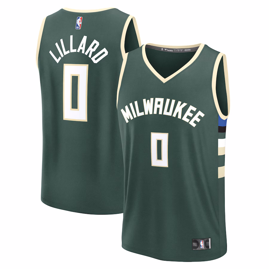 Men's Milwaukee Bucks Damian Lillard Fanatics Hunter Green Fast Break Replica Player Jersey - Icon Edition